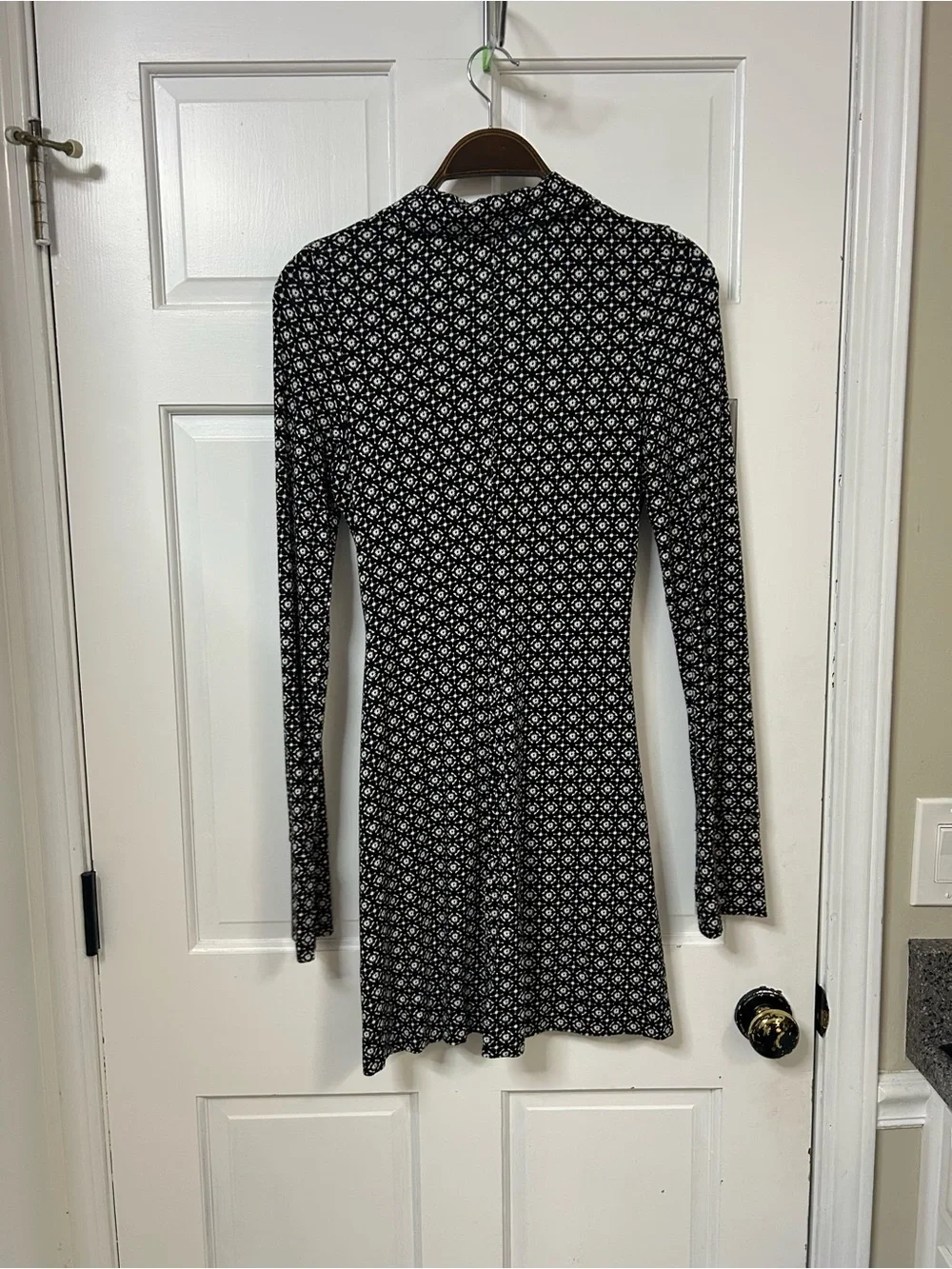 Free People Black and White Printed Long Sleeve Dress